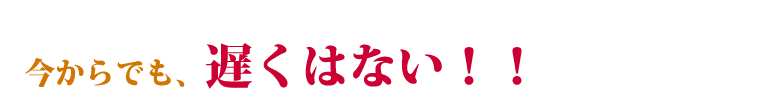 今からでも、遅くはない！！